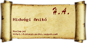 Hidvégi Anikó névjegykártya